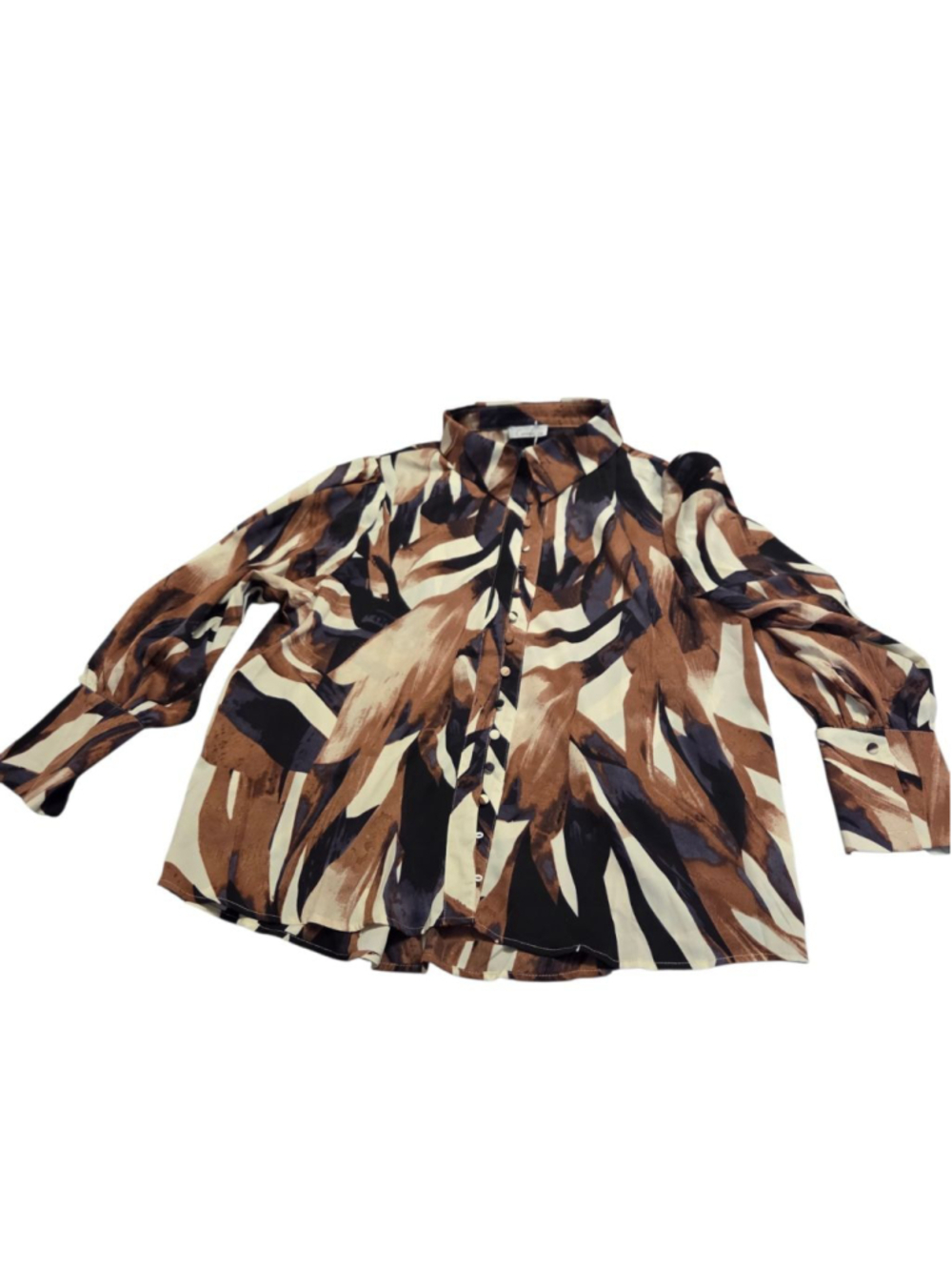 Carrdc Button Down Shirt Plus 2X Brown Black Abstract - Picture 2 of 7